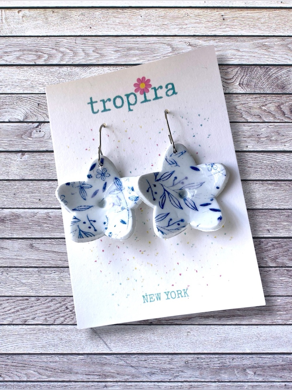 Blue & White Floral Star Earrings